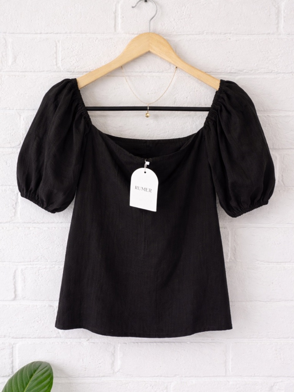 RUMER Black Puff Sleeve Top | Button Back | Size S | NWT